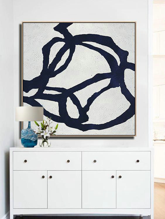 Large Contemporary Art Acrylic Painting,Hand Painted Navy Minimalist Painting On Canvas,Original Abstract Painting Canvas Art